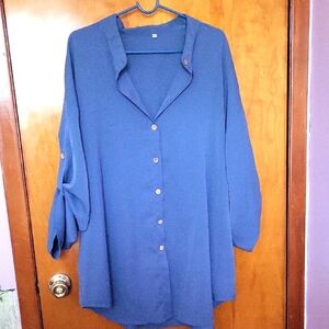 Shein Blue Button-Up Blouse